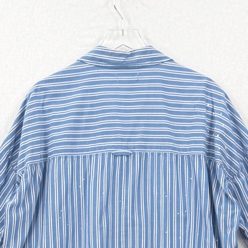 PILCRO The Bo Boyfriend Buttondown Women M L Blue Striped Paint Splatter Shirt - Picture 8 of 16